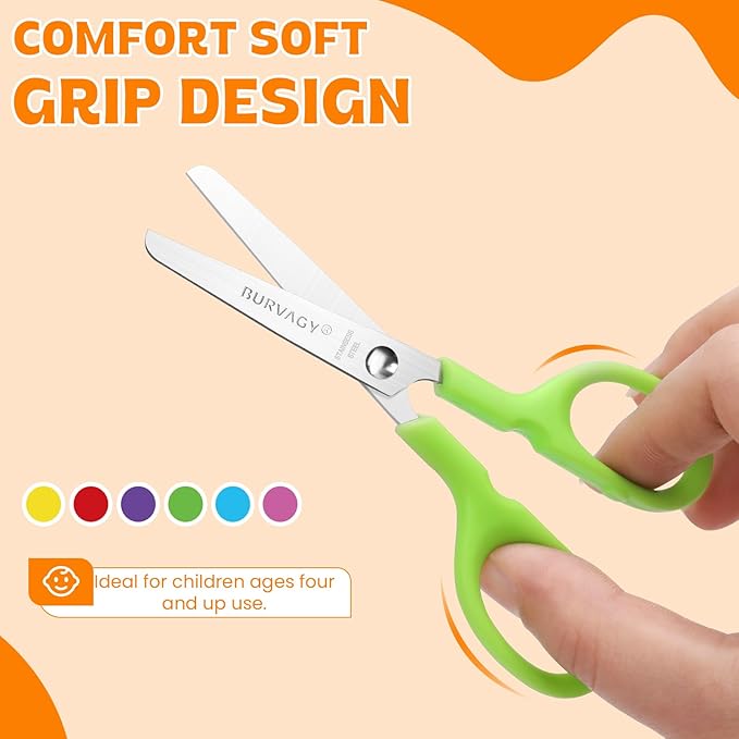 120Pack 5" Small School Student Blunt Craft Kids Scissors, Sharp Stainless Steel Blades Safety Comfort Grip Scissors for Kids Children Cutting Paper, 5Inch