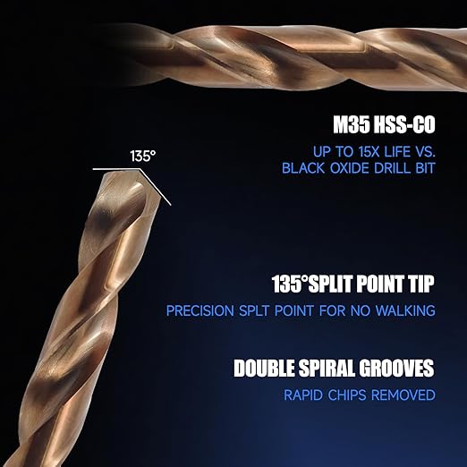 12pcs 3/8" Cobalt Drill Bits, M35 Drill Bits for Metal, Stainless Steel, Cast Iron, Wood, Plastic, Fully Ground from Pro Edge Technology