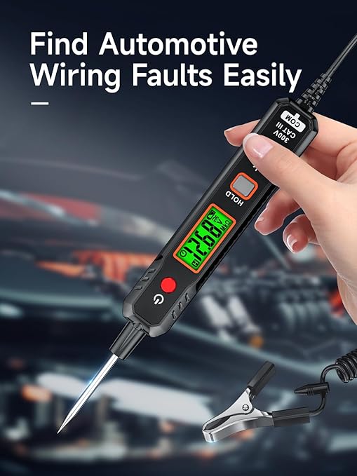 B1 Voltage Tester, Circuit Tester with Range DC 0.8V-100V, Continuity Testing, Electrical Tester with Flashlight, Buzzer Alarm for Car Battery Polarity Continuity Fuses