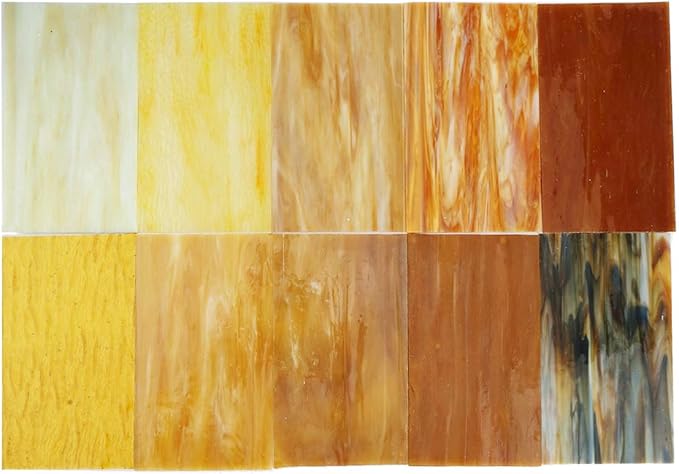 Lanyani（10 Sheets）Amber Variety Stained Glass Sheets 4 x 6 inch Opal Art Glass - Image 3