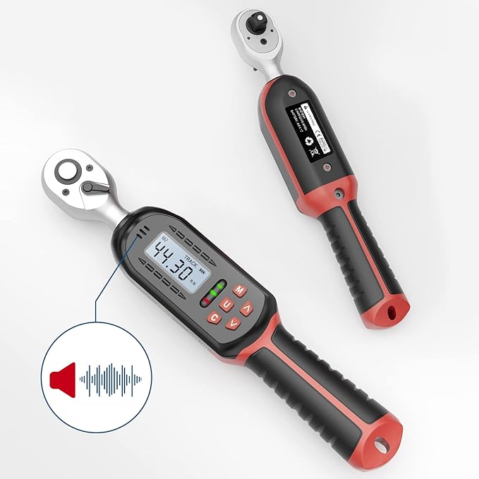 3/8 Inch Digital Torque Wrench with Preset Values, 2.2-44.3 Ft-lbs/3-60Nm, Buzzer and LED Notification, Small Electronic Torque Wrench for Motorcycles