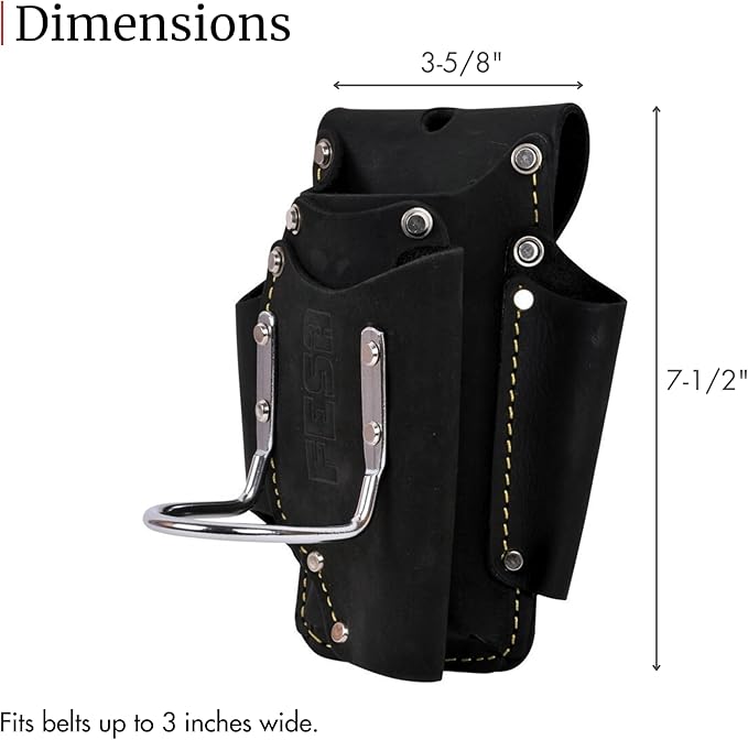 FESA Small Leather Tool Pouch - 5-in-1 Heavy Top Grain Leather Small Tool Pouch with a Steel Hammer Loop, 4 Pockets & Reinforced Heavy Duty Rivets - Fits Belts up to 3" - Handcrafted
