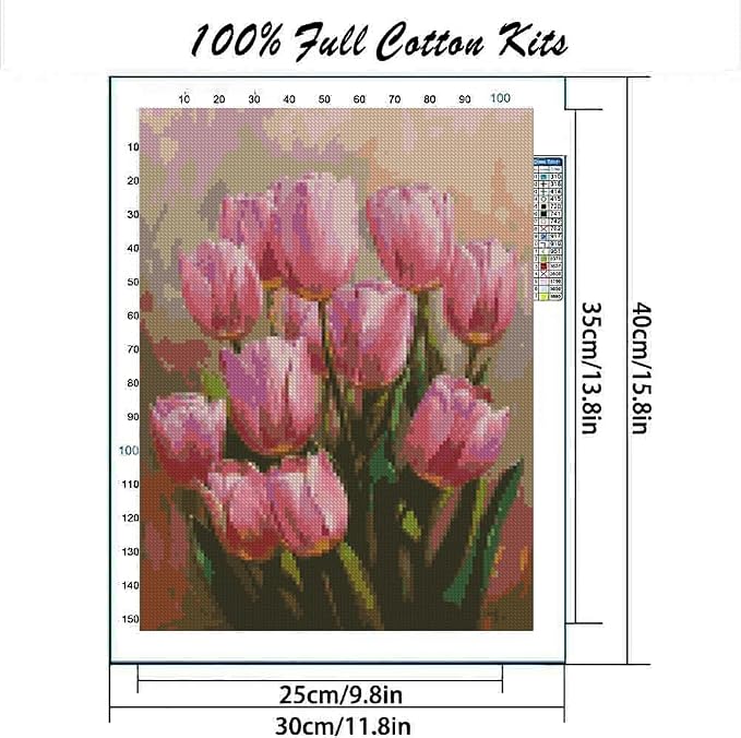 MYBISYMQQ Pink Tulips Cross Stitch Kits - Image 2