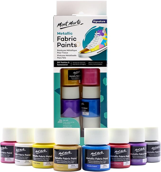 Mont Marte Permanent Fabric Paint Set 8 x 20ml Metallic Colours by MontMarte