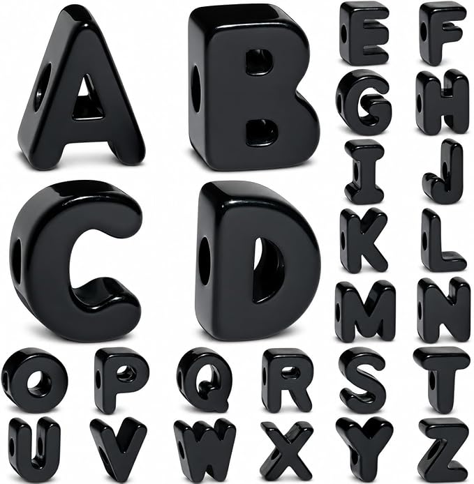 26 Pcs Chunky Black Letter Beads, 20mm Jumbo 3D Acrylic Letter Beads, Big by DoDoBeads