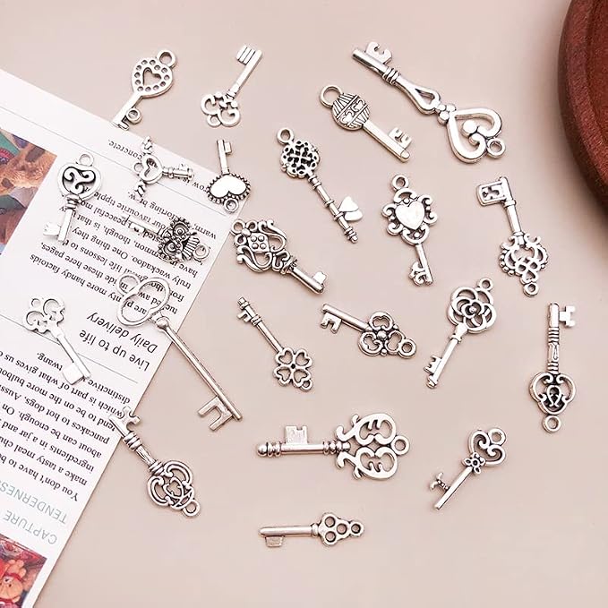 WOCRAFT 120pcs Antique Silver Small Key Charm - Image 3