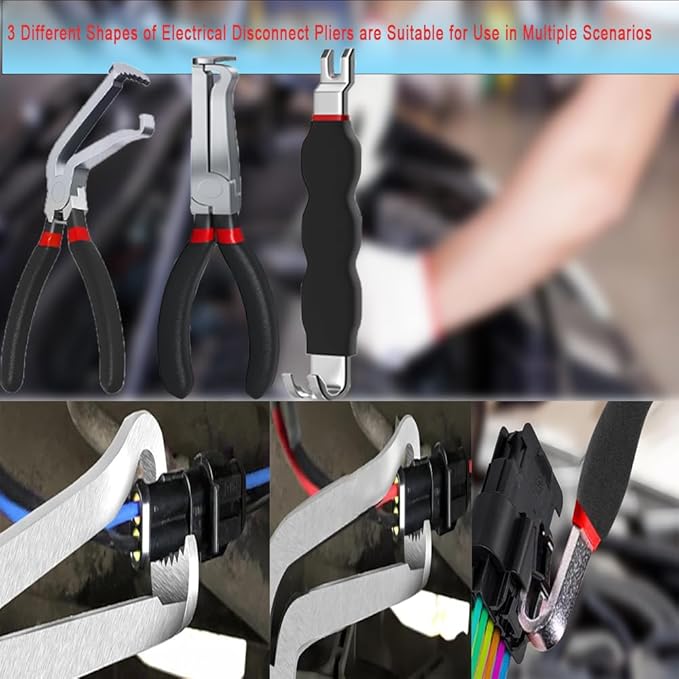 Electrical Disconnect Pliers, Electrical Connector Pliers for Cars, Automotive Electrical Plug Removal Tool, Terminal Removal Tool, Automotive Wire Locking Push Tab Disconnect Tools(3 PCS)