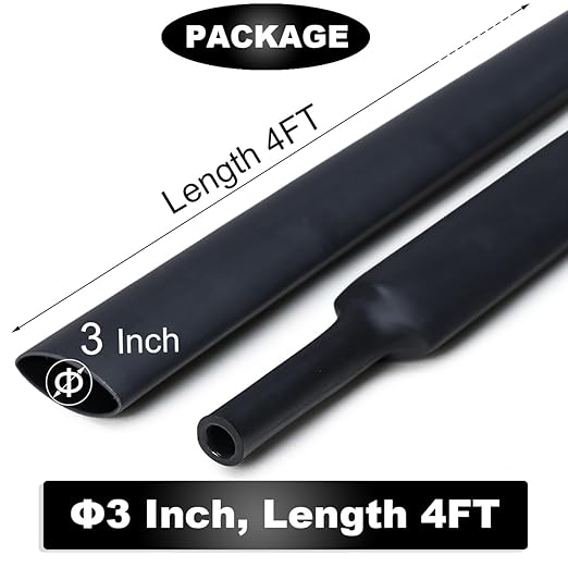 4 FT Diameter 3 Inch 3:1 Heat Shrink Tubing Dual Wall Adhesive Lined Marine Grade Electrical Cable Heat-Shrink Industrial Insulation Wrap Tube Black