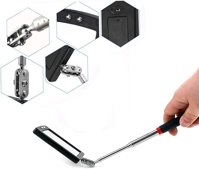Inspection mirror telescoping with light Mirror practical addition to car repair, and anyone's toolbox Inspection Tool for Checking Vehicle, and Other Small Parts Extended (Inspection mirror-1PCS)