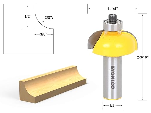 YONICO Cove Router Bits Edge Forming 3/8-Inch Radius 1/2-Inch Shank 13154