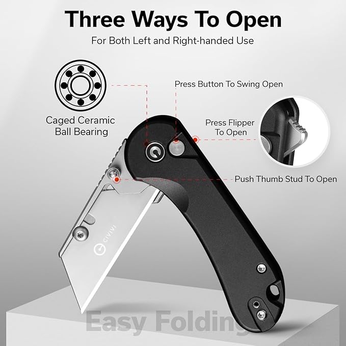 CIVIVI Folding Utility Knife Box Cutter, Elementum Utility Pocket Edc Knife with 3Pcs Extra Razor Blades, Three Ways to Open, Ideal Gifts for Men Women C23039B-1