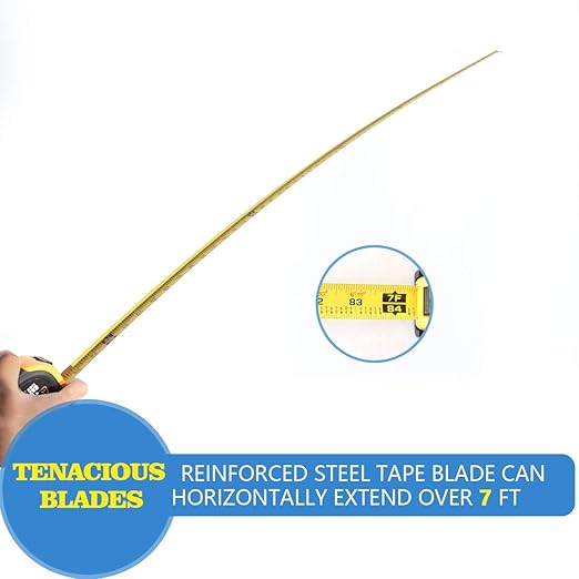 LAND 25Ft Retractable Measuring Tape - Heavy Duty Tape Measure, Inch/Metric Double Scale, Sturdy Matte Blade, Magnetic Hook for Measurement Alone, TPR Rubber Protective Case (25FT)