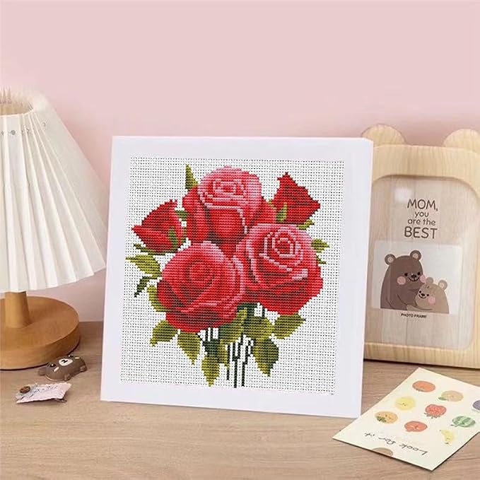 Red Roses Cross Stitch Kits for Beginner, Flowers Stamped Cross Stitch Kits - Image 7