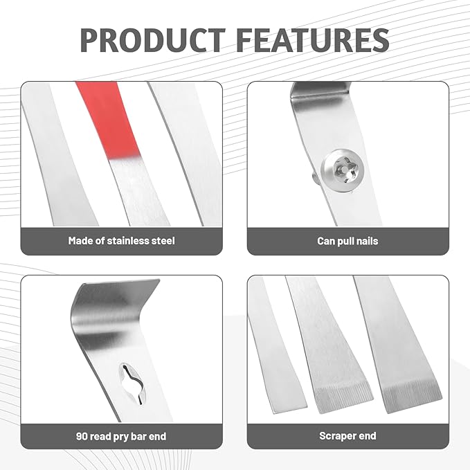 3 PCS Stainless Steel Mini Pry Bar Scraper, Small Pry Bar Set Trimmer, Beehive Tools, Scraper Set for Boards, Walls, Crevices and more