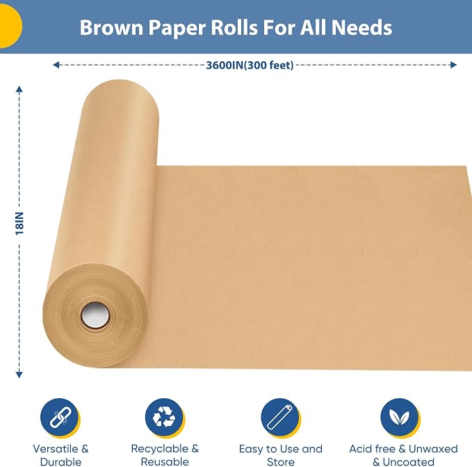 18"x3600" Brown Craft Paper Roll, Bulletin Board Banner Construction Kraft Paper - Image 2