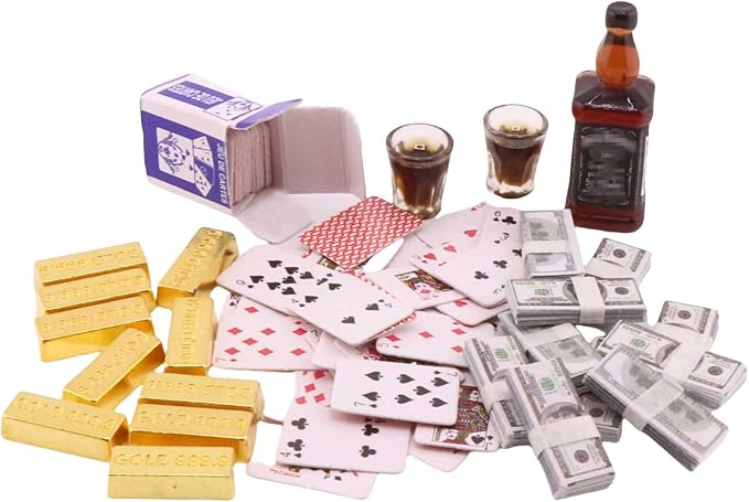 1 Set 1:12 Scale Miniature Doll Accessories Tiny Money Bills Playing Card - Image 3