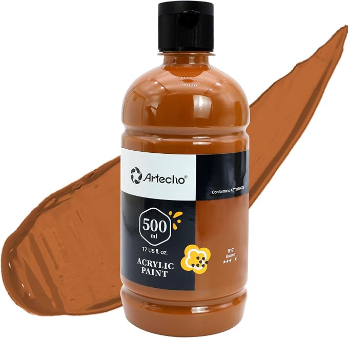 Artecho Brown Acrylic Paint 500ml / 17oz Large Bottle | Semi Glossy Finish by Artecho