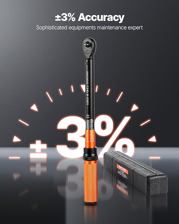 VEVOR 3/8 Inch Drive Torque Wrench, 10-100 ft.lb/13.6-135.6 Nm, Dual-Direction Adjustable Click Torque Wrench with 1/2 & 1/4 adapter, 3" Extension Bar, for Automobile Repair