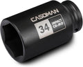 CASOMAN 1/2" Drive x 34 mm Deep 6 PT Impact Socket, CR-MO, 1/2-inch Drive 6 Point Axle Nut Socket for Easy Removal of Axle Shaft Nuts (34MM)