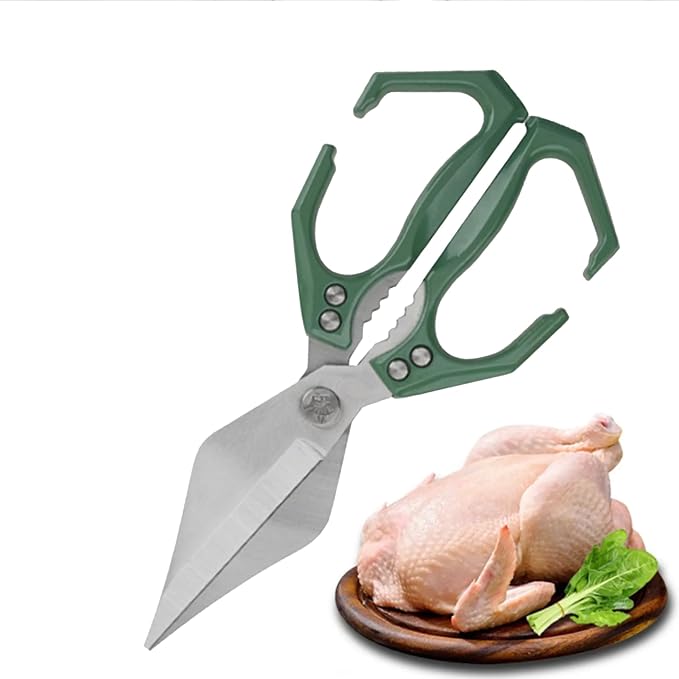 Multi-Purpose Kitchen Scissors,stainless steel scissors,Poultry Shears,Sharpeners Bottle Openers Zester and More Stainless Steel,for opening cans and heavy duty poultry cutting (Green)