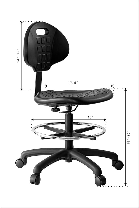 Chair Master (Medium Table Chair, Standard Casters - Easy to Clean! Ergonomic Polyurethane Chair. Seat Height Range - 18"-26". for Home, Office, Lab, Workstation