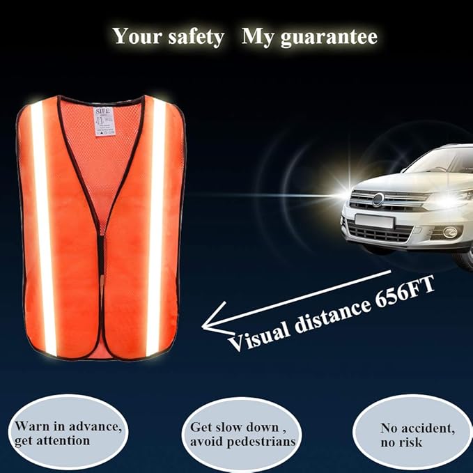 SIFE 10 Pack High Visibility Reflective Safety Vest,Made from Breathable and Neon Orange Mesh Fabric with Stretchable design,light weight for Man and Woman(Orange, 10 pack)