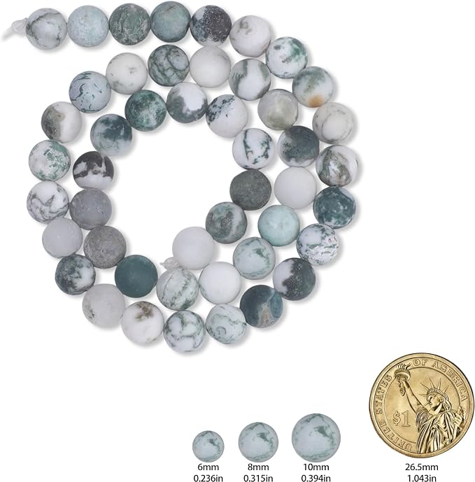 60pcs Natural Matte Tree Agate Gemstone Beads，6mm Frosted Round Loose Stone - Image 2