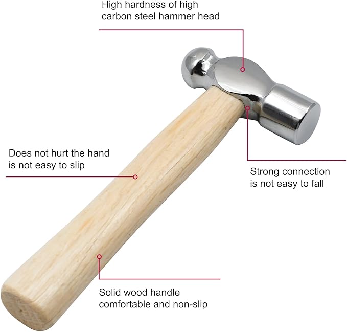 Mini Wooden Handle Round Head Hand Hammer,3 PCS Reinforced Ball Hammers,Round Head Wooden Handle,Escape Tool Hand Hammer for Prying Nails,Woodworking,Repairing,DIY