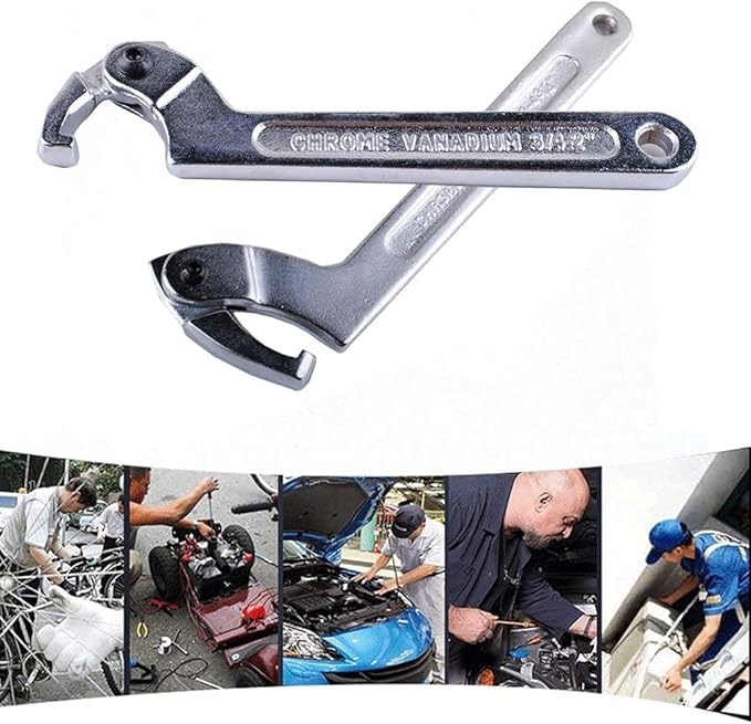 Adjustable C Spanner Hook Wrench Tool, Chrome Vanadium 3/4-2"(19-51Mm)+2-4 3/4"(51-121Mm) Spanner Set-Used to Tighten Side Slot Nuts on Collars, Lock Nuts and Bearings Collets
