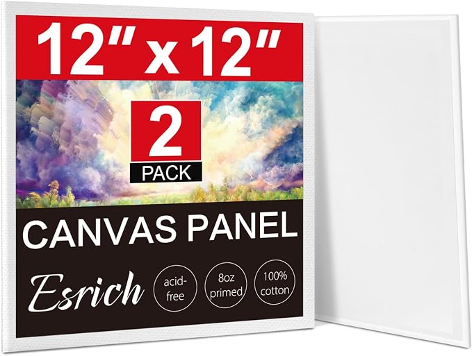 ESRICH Canvas for Painting, 2 Pack Square Canvas Boards for Painting 12x12 100% by ESRICH