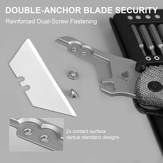 Kizer Drop Bear(Dual-screw Version) Folding Utility Knife, Clutch Lock Box Cutter EDC Pocket knife with 10PCS Razor Blades, Pocket Knives with Pocket Clip for Men Women V3619JA3