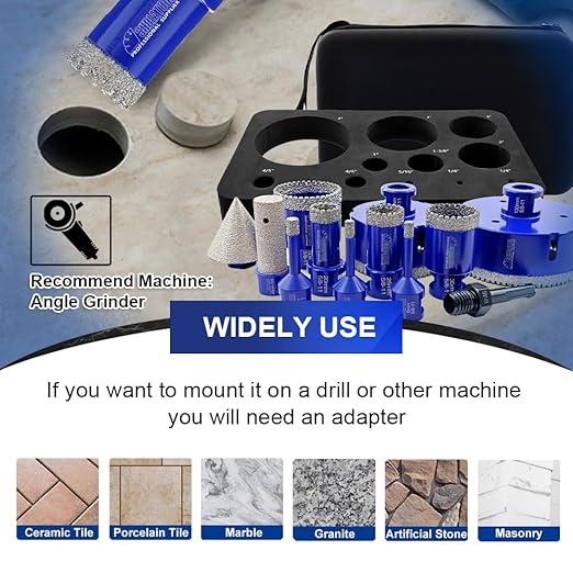 SHDIATOOL Diamond Drill Core Bits Kit Hole Saw Sets Diamond Drilling Mould Guide for Porcelain Tile Marble Ceramic Granite with Hollow EVA Guide Jig 12pcs(6/6/8/20/25/35/50/75/100/20MM/2inch/SDS)