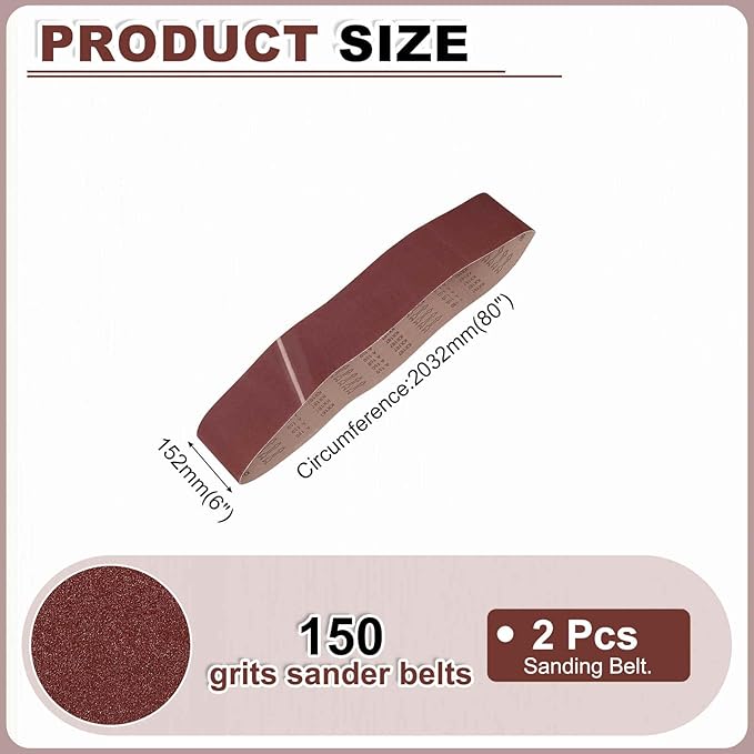 HARFINGTON 6 x 80 Inch Sanding Belts, 2 Pcs 150 Grits Aluminum Oxide Abrasive Belt Sander File Belt for Woodworking, Metal Polishing, Knife Sharpener