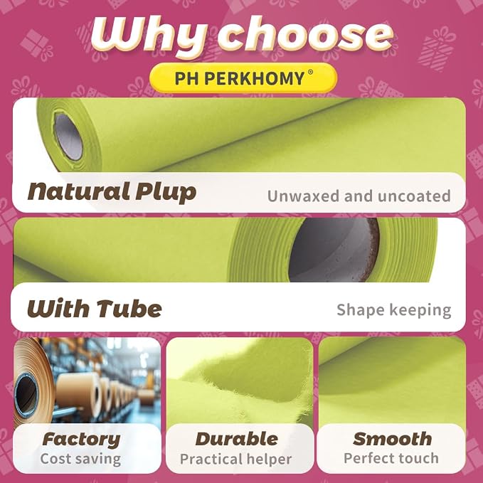 PerkHomy Neon Green Kraft Paper Roll 17.5" x 760" - Image 6