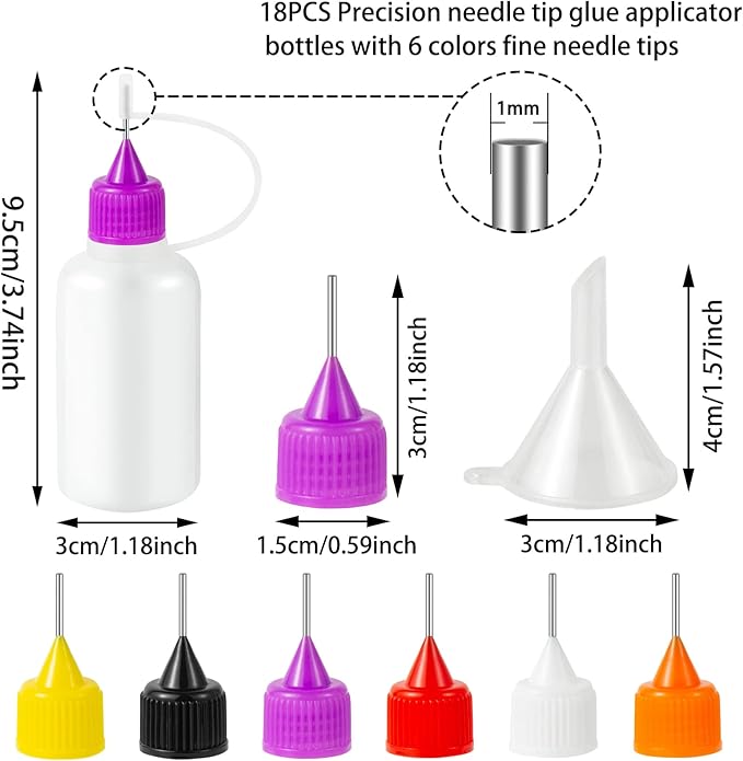 18PCS Precision Needle Tip Glue Applicator Bottles, 6 Color 30ML/1 OZ Fine - Image 4