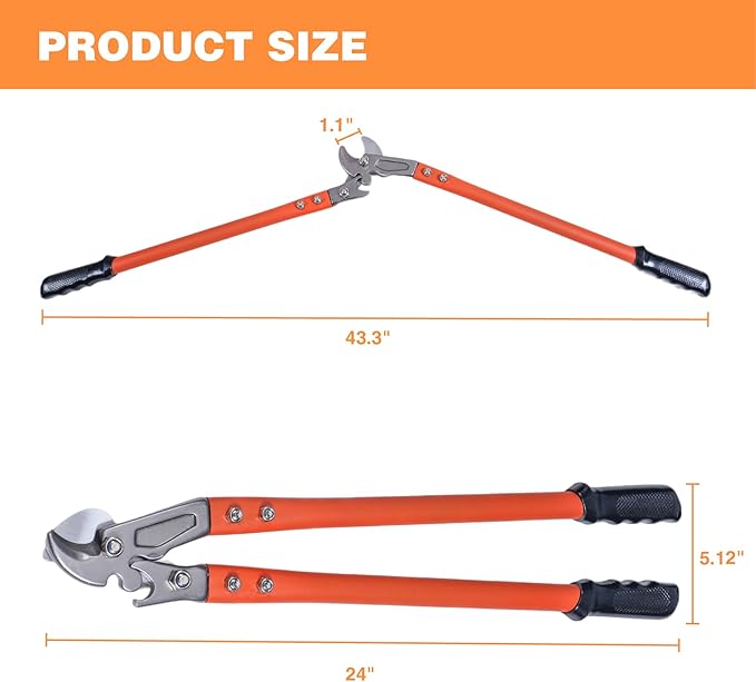 24 Inch Heavy Duty Cable Cutter with Ergonomic handle, Industrial Strength Cutter for Copper and Aluminium Cables and Rppes