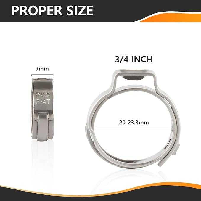 200-PCs HeSun 3/4 Inch PEX Crimp Ring, Premium 304 Stainless Steel Pex Cinch Clamp Ring(CLAMP010-200)