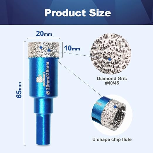 Dry Diamond Core Drill Bit Set,BRSCHNITT 2pcs/Pack 4/5 Inch (20mm) Diamond Hole Saw Core Drill Bit with Triangle Shank for Porcelain Tile Ceramic Stone Granite Marble