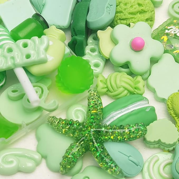 Chenkou Craft 50pcs Lots Mix Assorted Green Craft DIY Flatbacks Resin Flat Back - Image 2