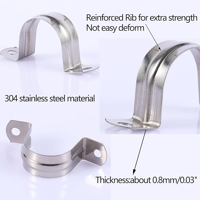 20Pcs Reinforced Rigid Pipe Strap 2 Inch Two Hole Strap U Bracket Pipe Clamps, 304 Stainless Steel Conduit Clamps Tension Tube Clip for Pipes Fixing M50