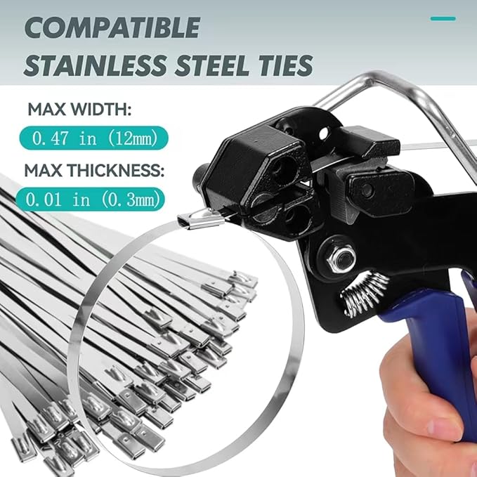Metal Zip Ties Cutter Stainless Steel Cable Tie Gun One hand type for Self-Locking Stainless Steel Cable Ties Heavy Duty Tensioning Cutting Tool with Free Zip Tie Release Tool