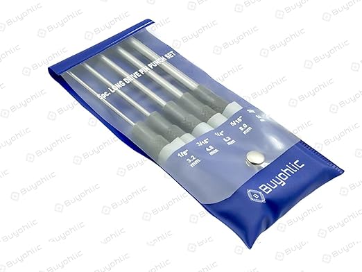 Buyohlic Drive Pin Punch Set with Knurled Grip and Protective Vinyl Case (Set of Both)