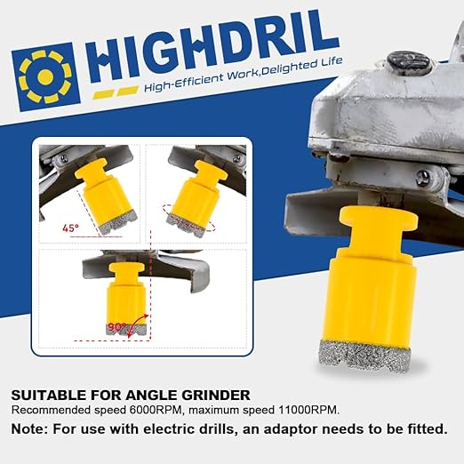 HIGHDRIL Diamond Drill Bits Kit with 5/8-11 for Porcelain Tile Ceramic Marble Brick Concrete Vacuum Brazed Hole Saw(25/35/45/50/65/75mm+20mm Finger Bits)