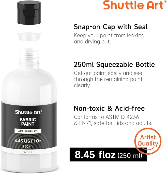 Shuttle Art White Fabric Paint, 8.45 oz Fabric Paint - Image 3