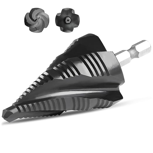 Cobalt M35 Step Drill Bit, TiAlN Coating 4 Spiral Flute Step Bit for Metal, Stainless Steel, Aluminum, Plastic, Large Step Drill 1-3/8"