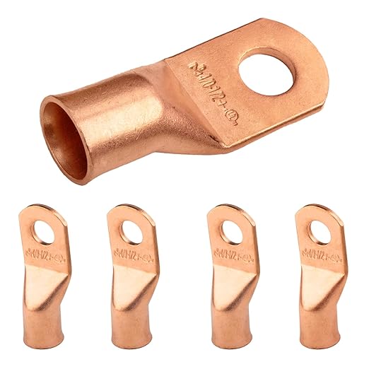 SELTERM 5pcs 4/0 AWG (XL) 1/2" Stud Copper Wire Lugs, Ring Terminals, Battery Cable Ends, 0000 Gauge Ring Terminal Connectors, UL Heavy Duty Bare Copper Eyelets Battery Terminal Connectors