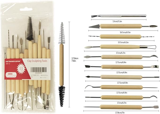 S & E TEACHER'S EDITION 11 Pcs Pottery & Clay Sculpting Tools, Double-Sided - Image 4