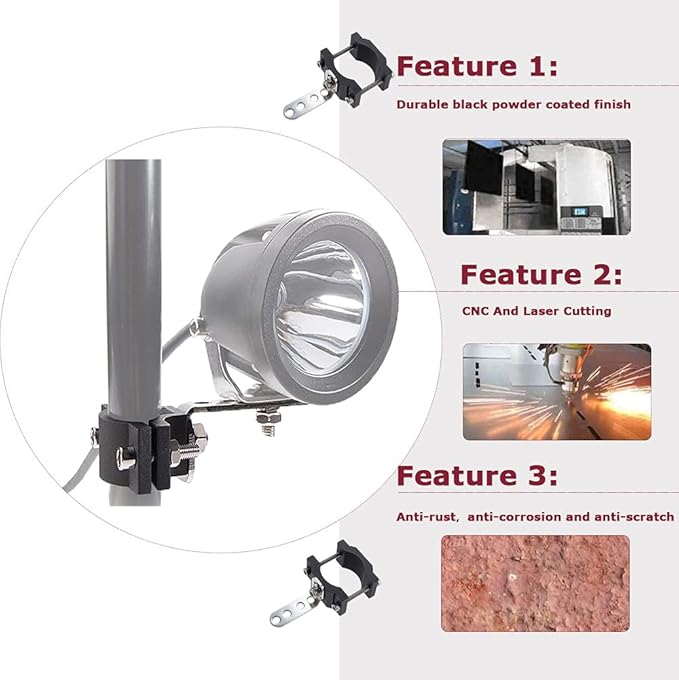 Clamp Motorcycle Light Bracket Fit 0.7"to 2.05" Roll Cage,Adjustable Motorcycle Bicycle Mount Bracket Car Bull Bar Holder Clamp Offroad Tube Clamps Mounting Brackets for LED Work Lights