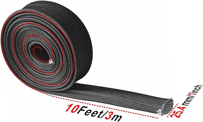 Fiberglass Hose Heat Shield Sleeve Spark Plug Wire Heat Protector Boots Auto Hose Roll 2500 Degree for Car&Auto Wire Loom Brake Line Cable (Black 1" IDX10')