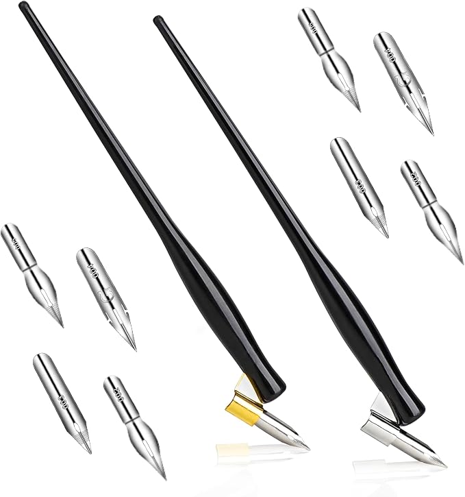 10PCS Oblique Calligraphy Dip Pen Set by Mozeat+Lens